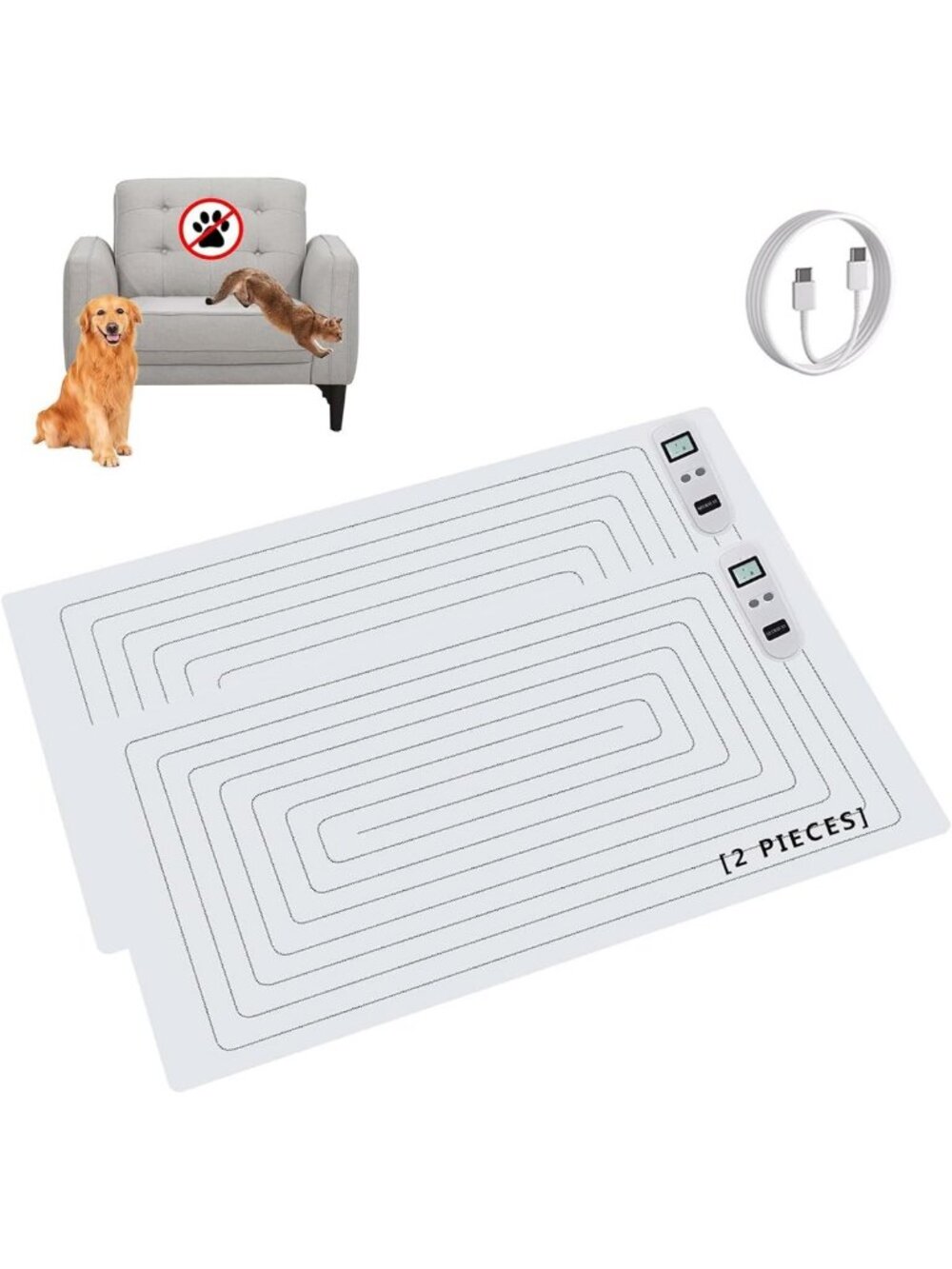 Rechargeable Pet Shock Mat - Cat & Dog Repellent Pad, 3 Training Modes, Keeps